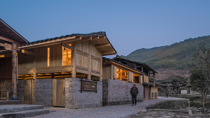 3andwich maintains rubble from chinese barn and transforms it into wooden bookstore
