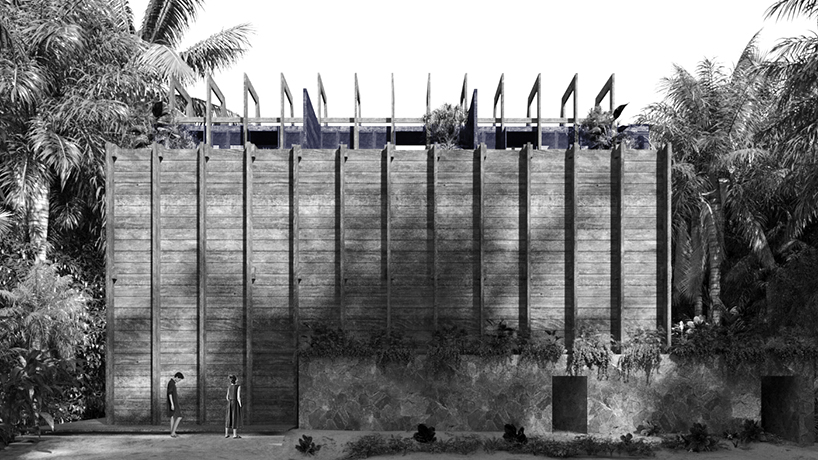 la structure en bois pyramidale du studio d'esrawe suspend trois suites pour l'hôtel dans le maya de la Riviera