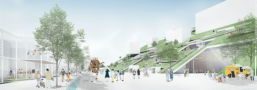 riken yamamoto & field shop: sloped rooftop park for taoyuan museum of art in taiwan