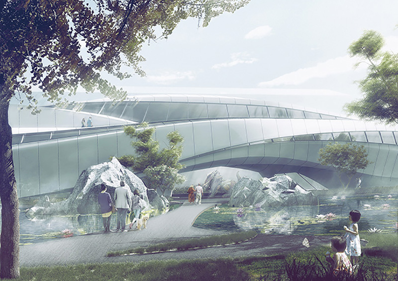 CAA's futuristic cloud-shaped proposal in korea embraces a sacred mountain within