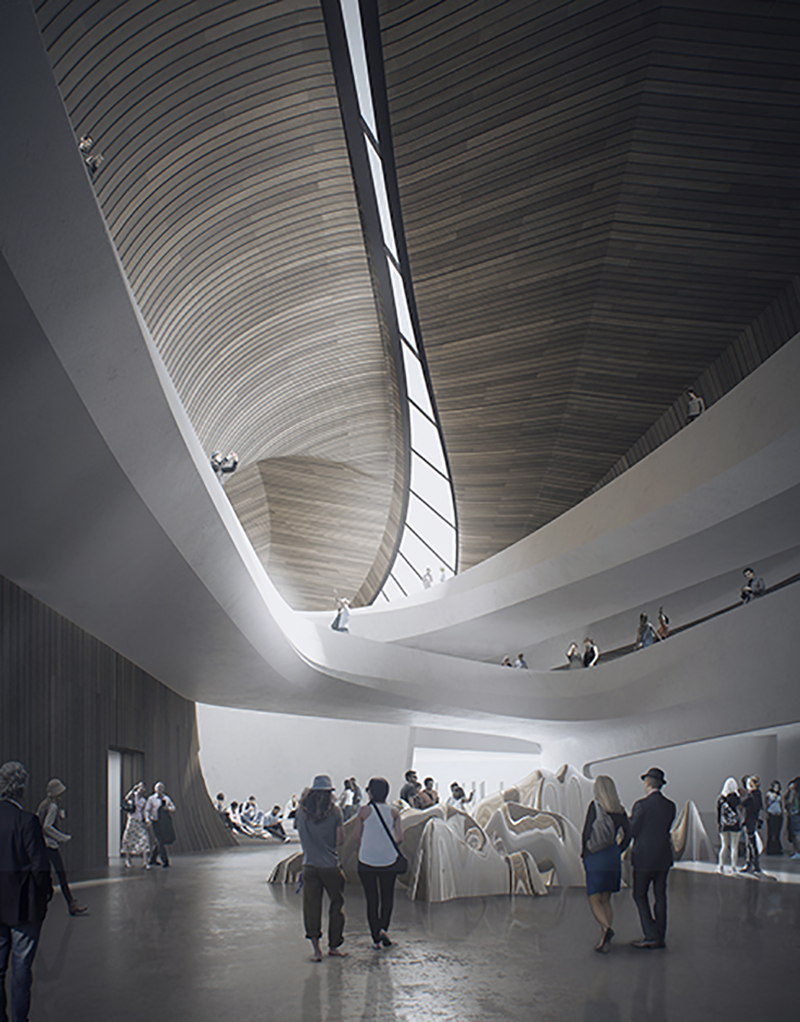 CAA's futuristic cloud-shaped proposal in korea embraces a sacred mountain within