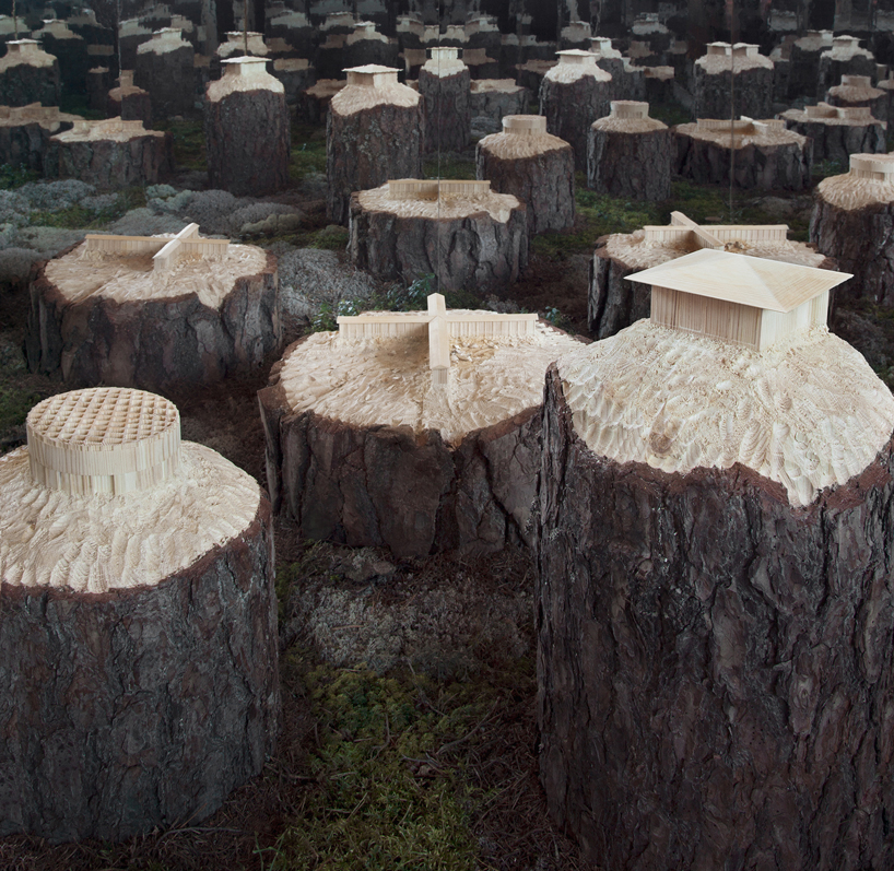 naturalis brutalis krupinski/krupinska carve iconic pieces of architecture out of pine trees designboom