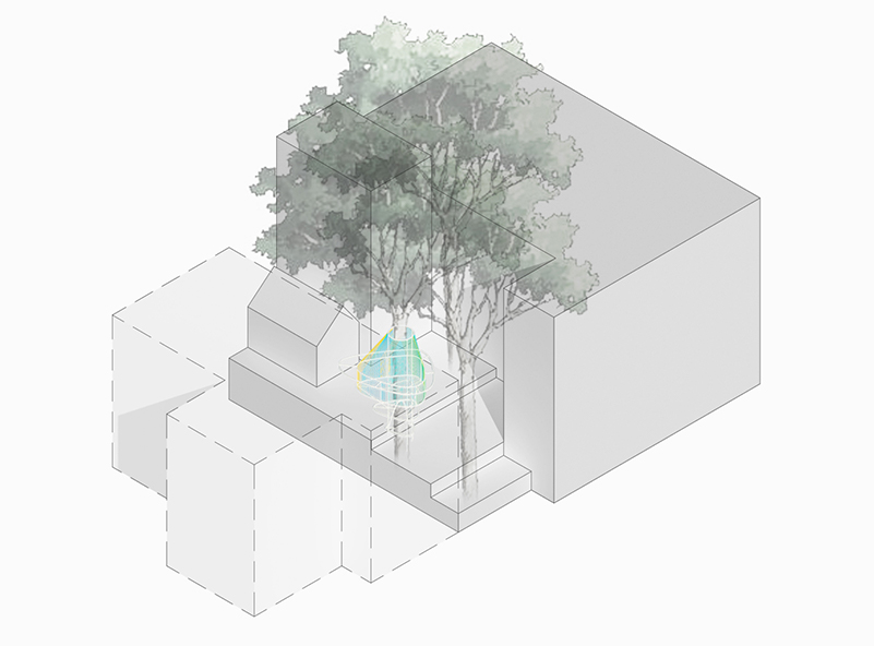 mur mur lab's 'floating' treehouse combines a simple geometry with colored strings