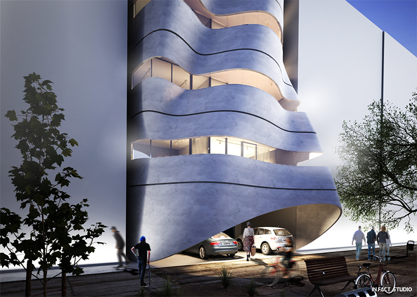 infact studio challenges new delhi's residential landscape with a lightweight curved façade