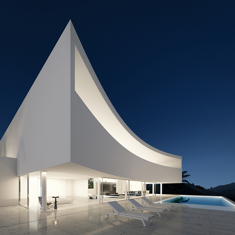 white solid blocks shape villa w by SHOVK floating above bali's volcanic slopes