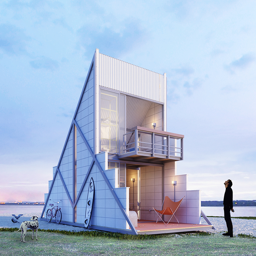 40 sqm micro-habitat by felipe campolina is a prefab refuge in the shape of a triangle