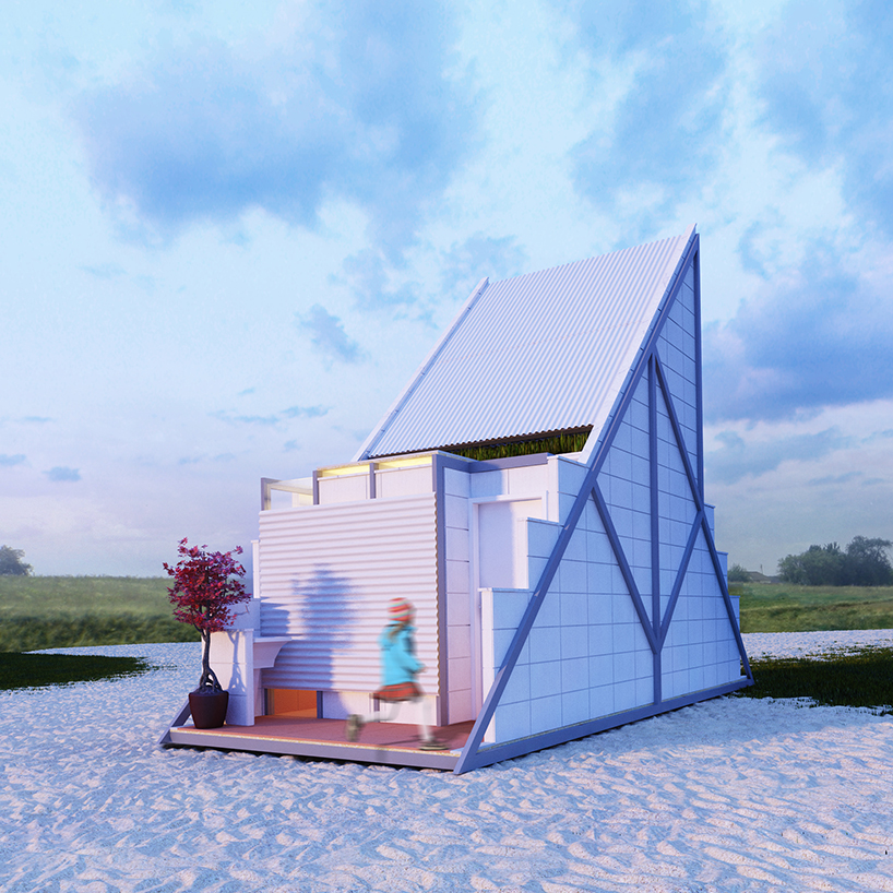 40 sqm micro-habitat by felipe campolina is a prefab refuge in the shape of a triangle