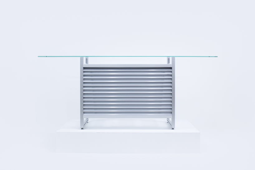 1/plinth studio builds furniture out of industrial aluminum louver and translucent acrylic
