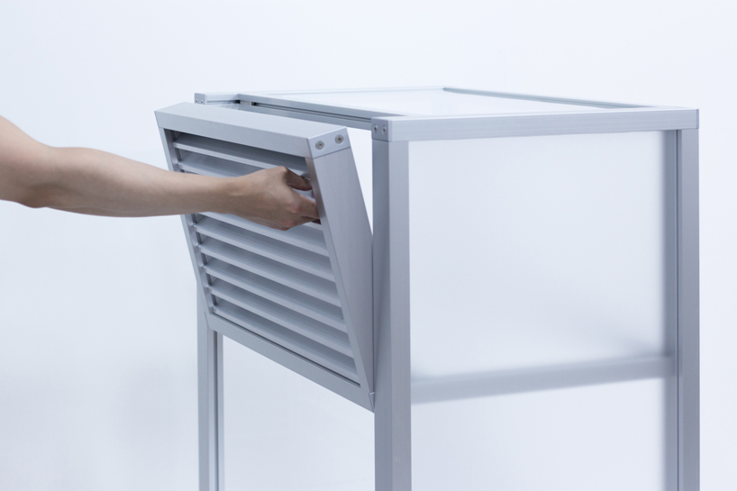 1/plinth studio builds furniture out of industrial aluminum louver and translucent acrylic