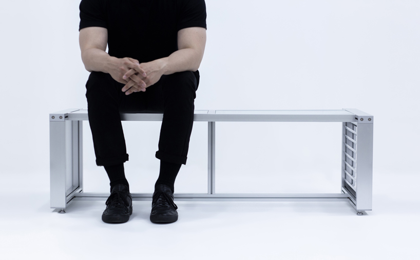 1/plinth studio builds furniture out of industrial aluminum louver and translucent acrylic