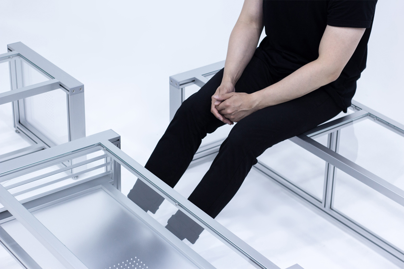 1/plinth studio builds furniture out of industrial aluminum louver and translucent acrylic