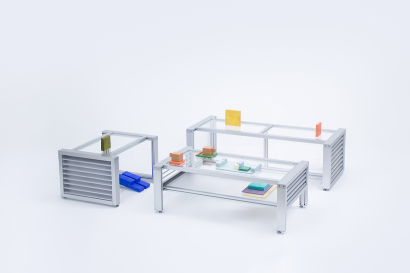 1/plinth studio builds furniture out of industrial aluminum louver and translucent acrylic designboom