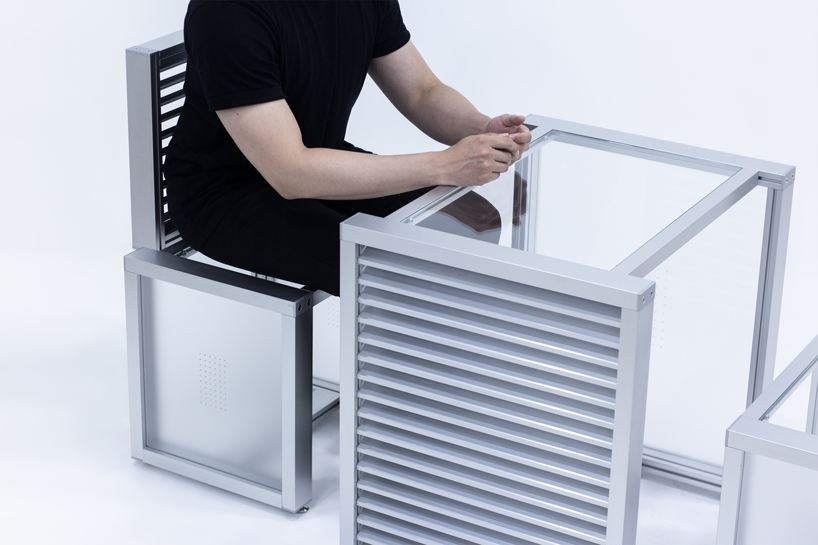 1/plinth studio builds furniture out of industrial aluminum louver and translucent acrylic