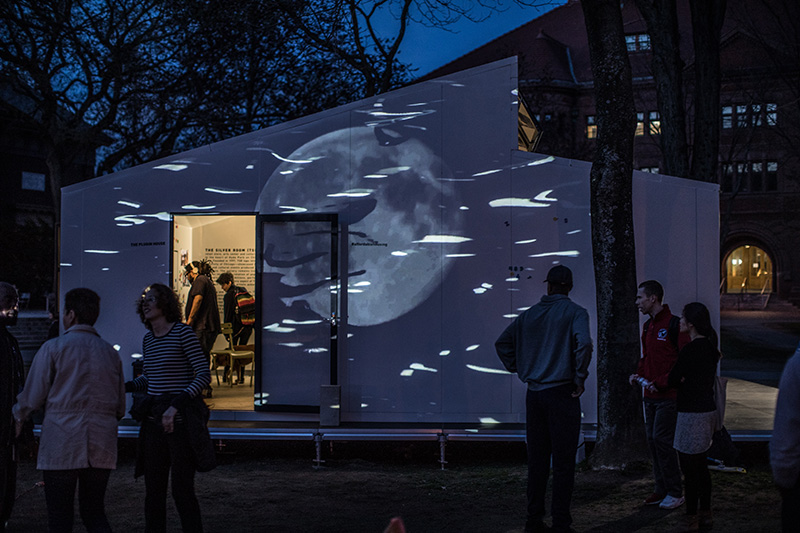 prefabricated plugin house creates temporary public spaces in harvard and boston city hall