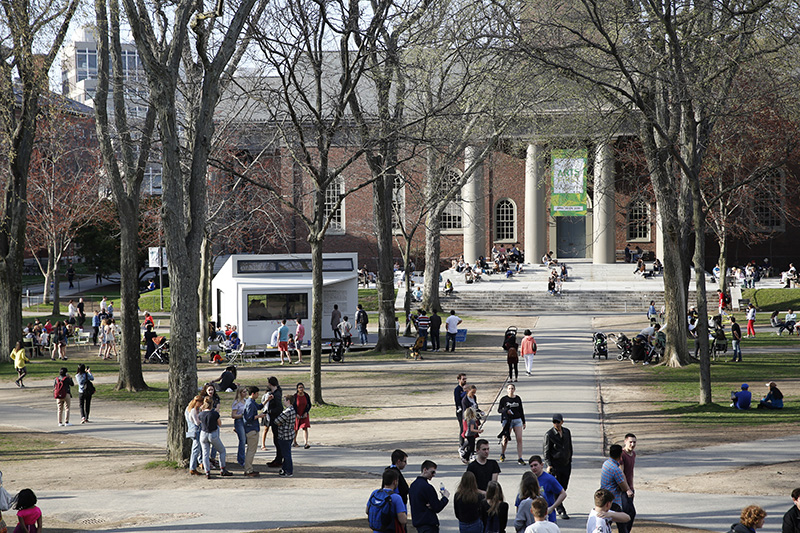 prefabricated plugin house creates temporary public spaces in harvard and boston city hall