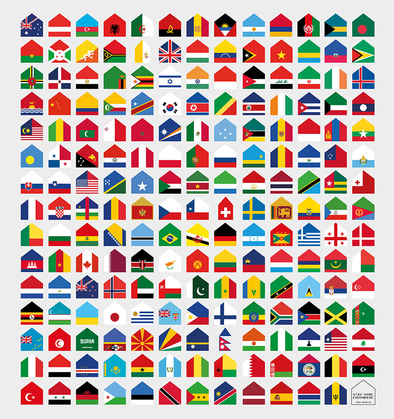 suissas + silva turn flags into houses to urge the world to stay home to fight COVID-19