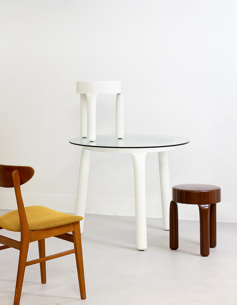shim seungyeon's bold yet soft pressura stool and table series is crafted from compressed pipes