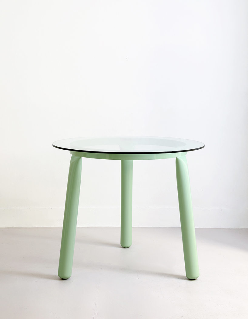 shim seungyeon's bold yet soft pressura stool and table series is crafted from compressed pipes