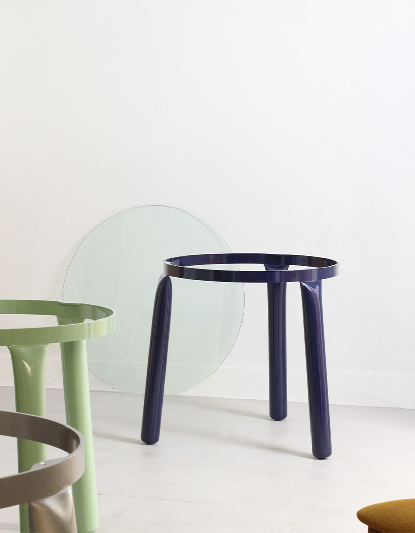 shim seungyeon's bold yet soft pressura stool and table series is crafted from compressed pipes