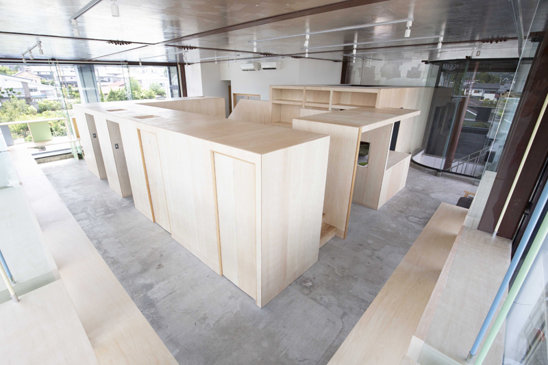 this coworking in fujiyoshida consists of multifunctional wooden unit taku sakaushi designboom