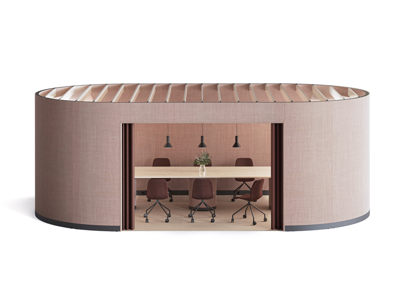 kauppi & kauppi designs oval meeting pods that favor acoustics for glimakra of sweden