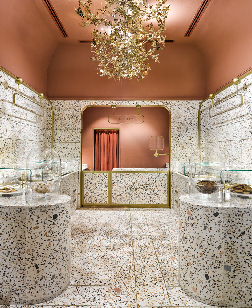 brass details and custom-made terrazzo adorn chocolate boutique in turkey  by nēowe