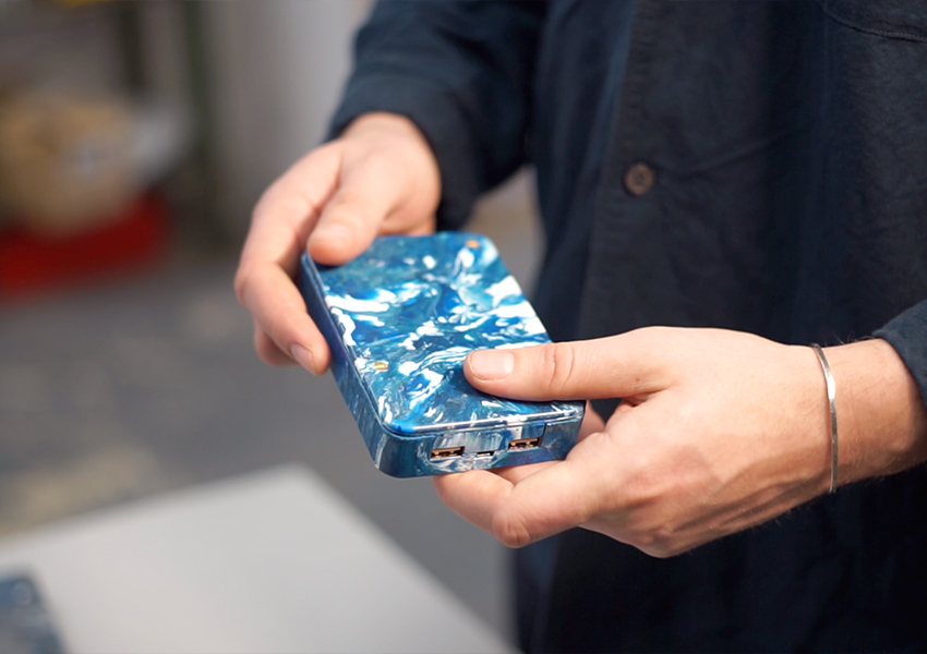 gomi creates a portable charger made from 100% non-recyclable plastic waste designboom