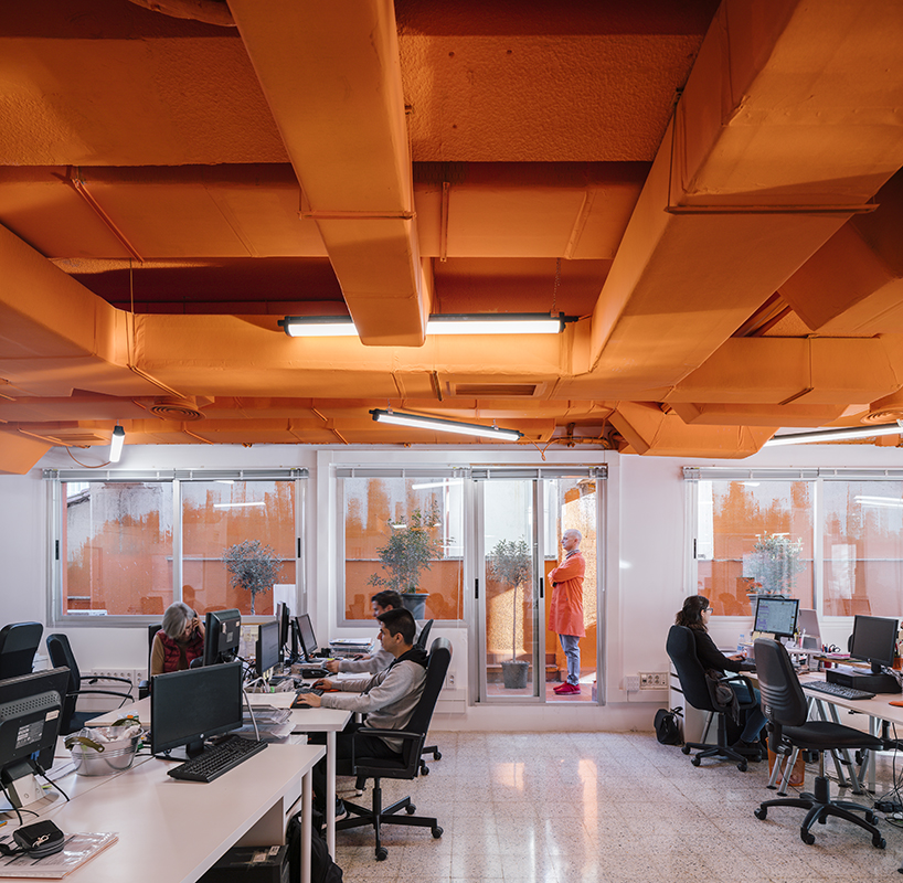 MARIANO applies bright colors to restore an existing office building in madrid designboom