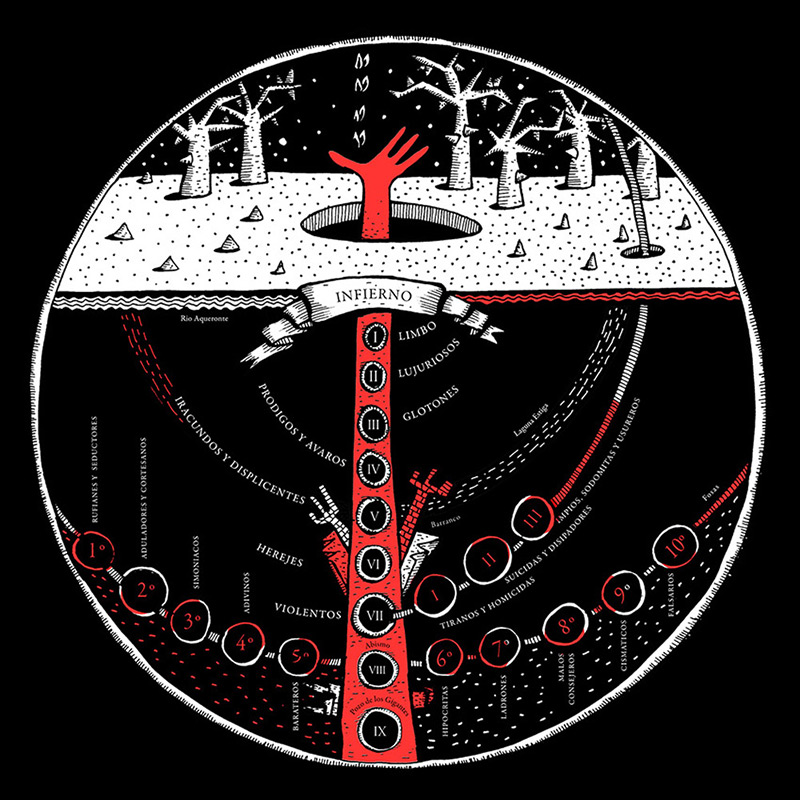 maru ceballos translates dante's 'divine comedy' into striking illustrations