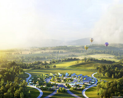 ‘sunflower’ is a village of 3D-printed homes designed to make communities more sustainable