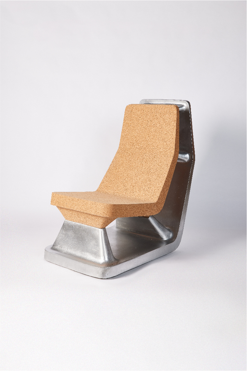 cushioning cork sits atop a robust aluminum base composing chimera chair