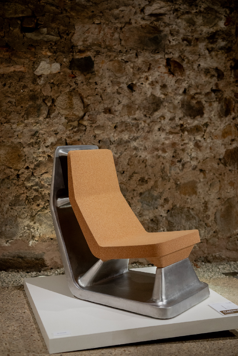 cushioning cork sits atop a robust aluminum base composing chimera chair