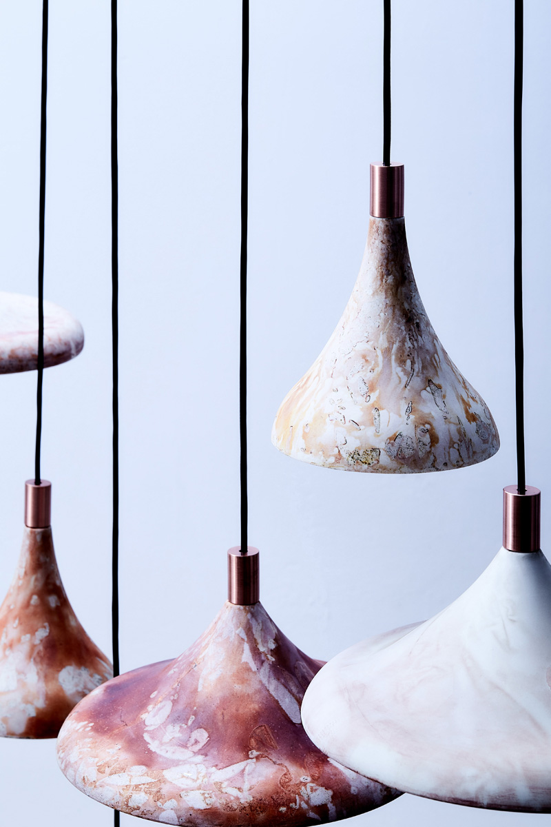 used coffee grounds color the 'COFFIRE' porcelain pendant light, designed by zhekai zhang designboom