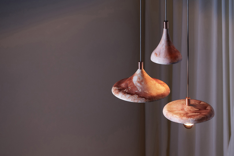 used coffee grounds color the 'COFFIRE' porcelain pendant light, designed by zhekai zhang designboom