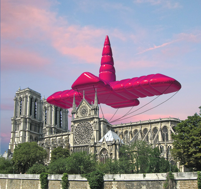 shepherd studio imagines a giant inflatable balloon to float above notre dame cathedral designboom