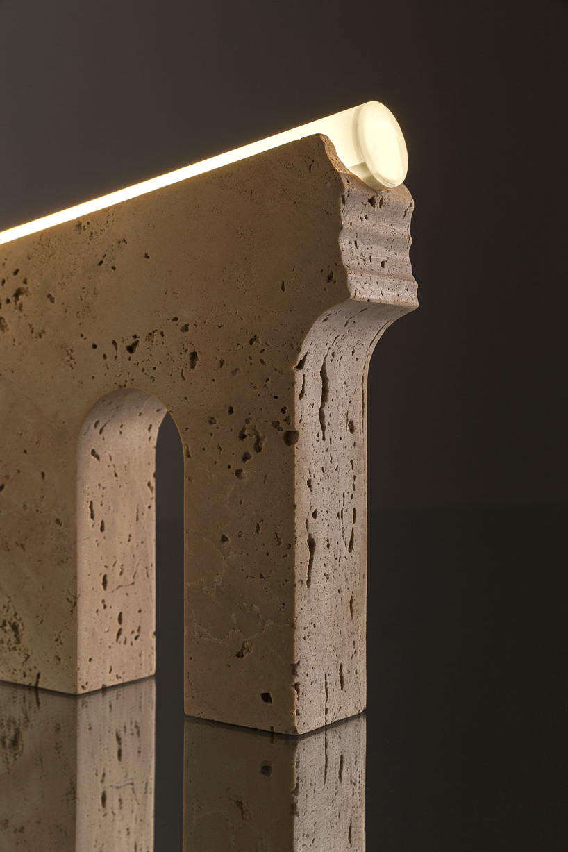 hoi kaloi celebrates marble with 'conduit' tabletop lamp