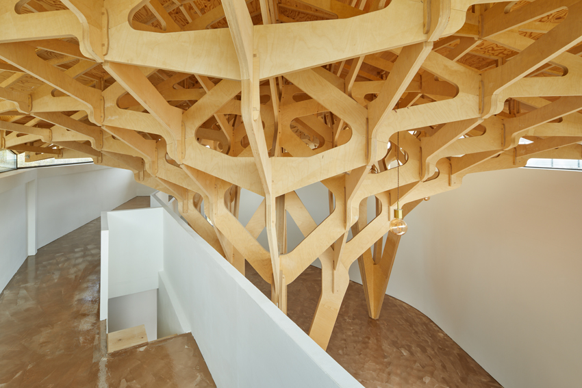 an intricate wooden canopy tops JK-AR's house of three trees in south korea designboom
