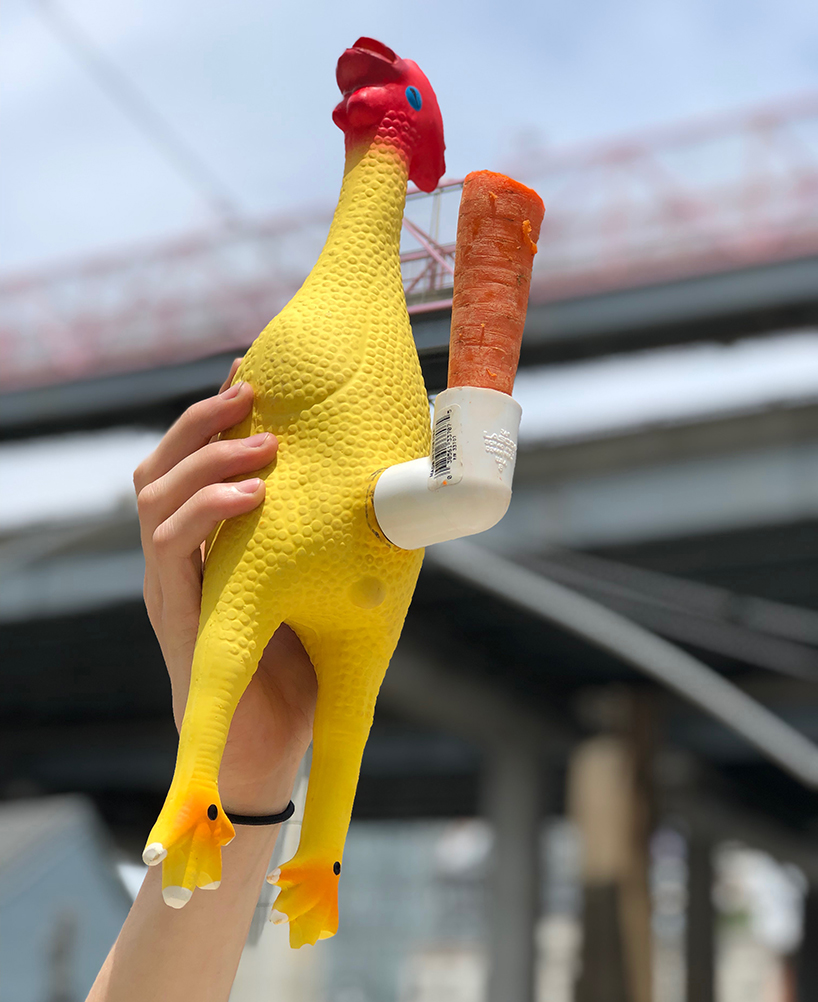 puff the rubber chicken bong by studio MSCHF squeaks when you smoke it