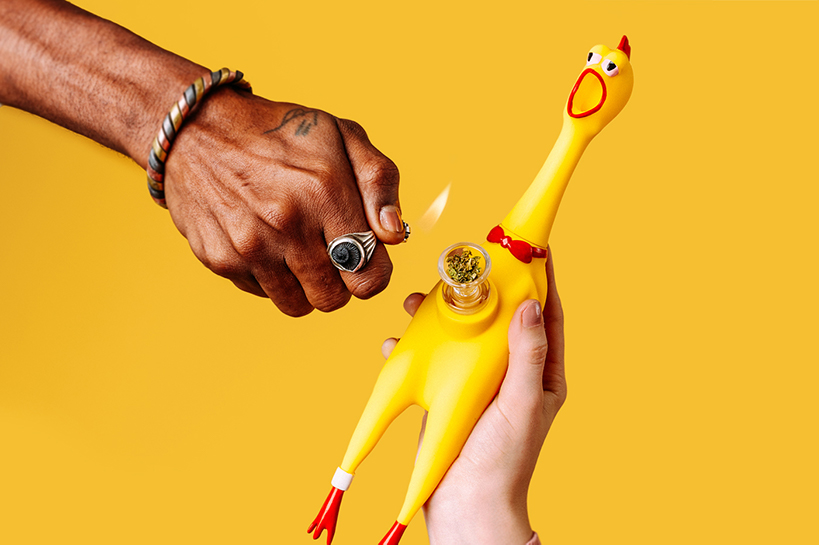 puff the rubber chicken bong by studio MSCHF squeaks when you smoke it