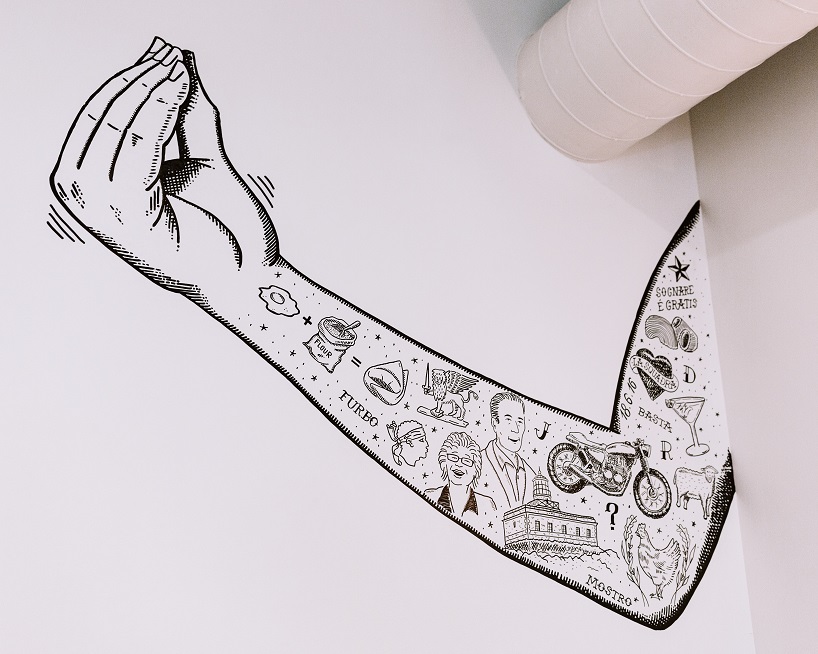 siren betty design suspends a teal blue vespa in chicago's tortello pasta shop designboom