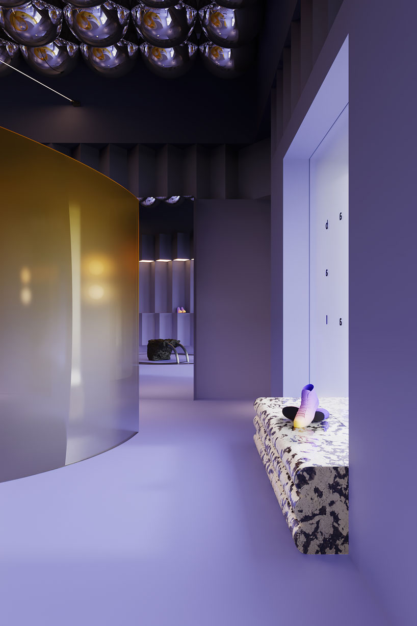 atelier prototipi bathes futuristic lab I boutique in hues of purple and gray