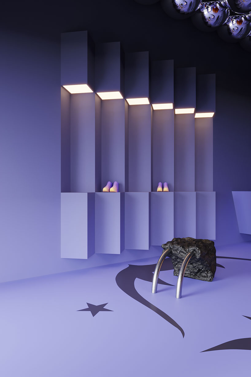 atelier prototipi bathes futuristic lab I boutique in hues of purple and gray