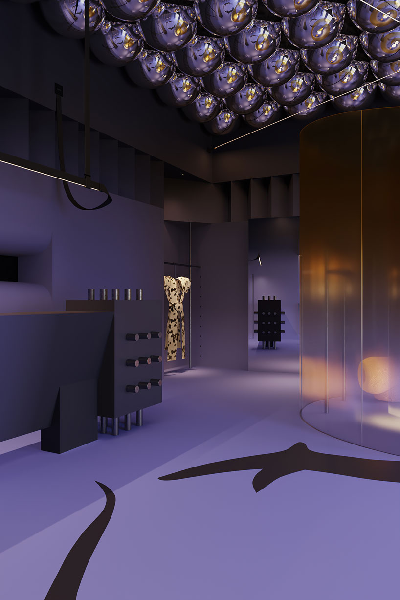 atelier prototipi bathes futuristic lab I boutique in hues of purple and gray