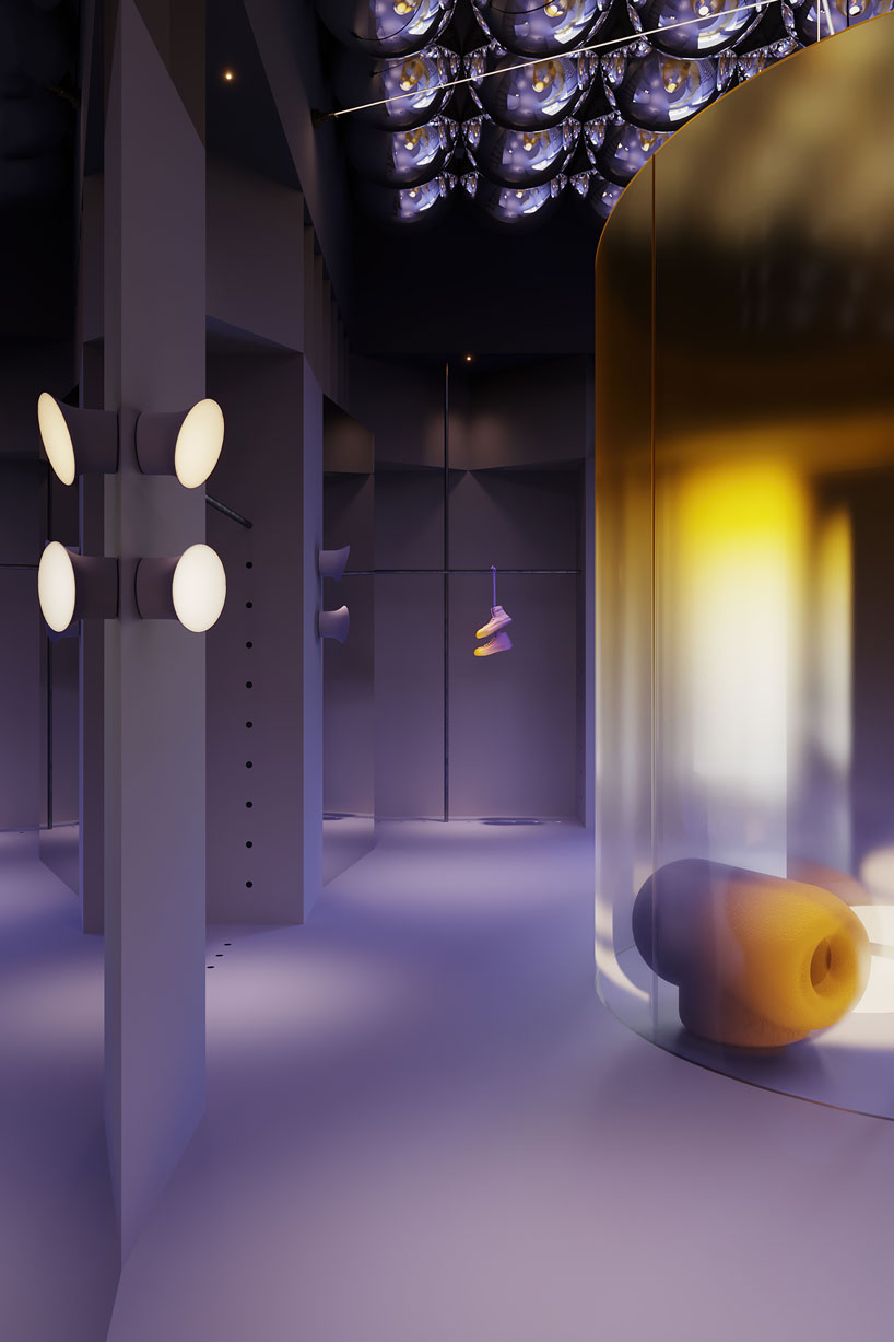 atelier prototipi bathes futuristic lab I boutique in hues of purple and gray