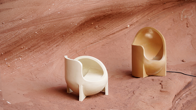 curving lines of puigmigliore's ceramic terra lamps emit diffuse lighting