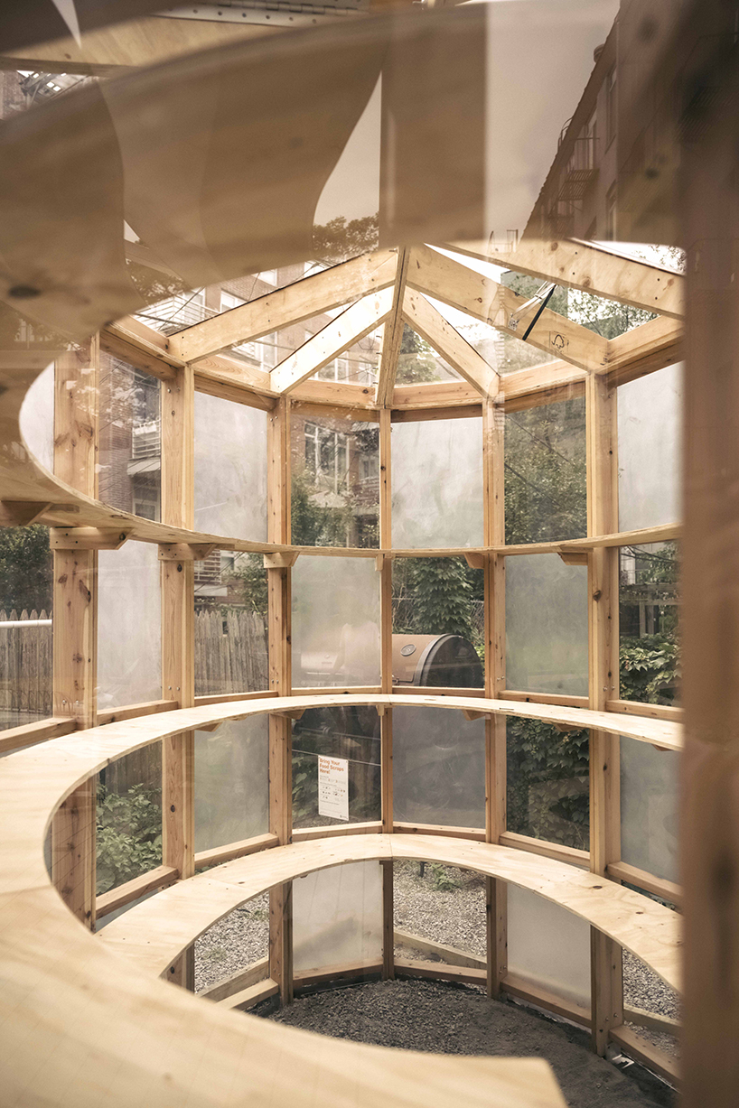 ellipsoidal greenhouse by SAW.Earth and design students brings sunlight to brooklyn garden