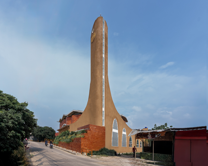 pleated brick walls craft folding facade over java mosque by ismail solehudin architecture