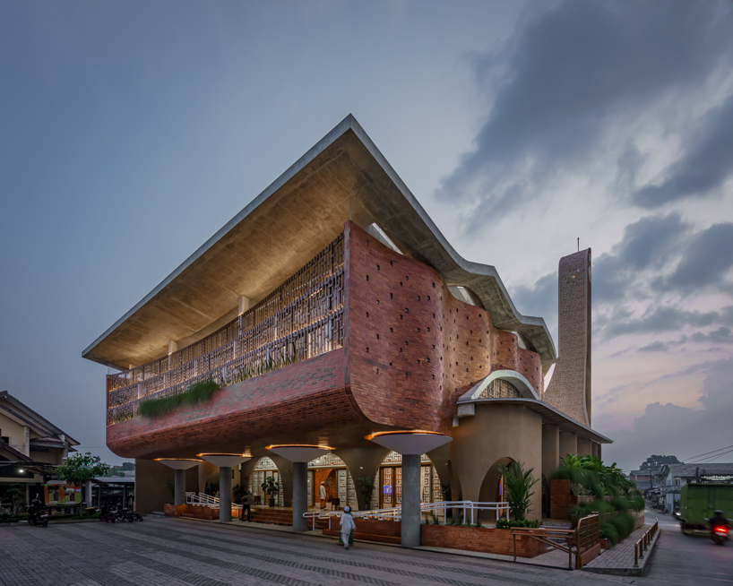 pleated brick walls craft folding facade over java mosque by ismail solehudin architecture