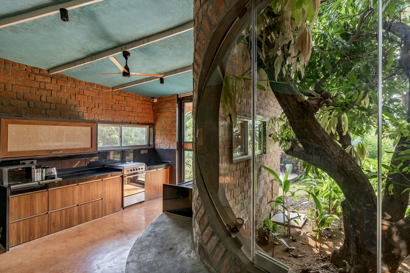 curved brick walls wrap biophilic farmhouse by blurring boundaries in mumbai mangro grove