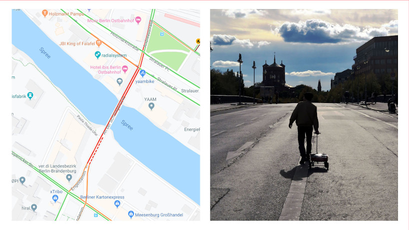 simon weckert causes a 'virtual traffic jam' with 99 smartphones and a handcart